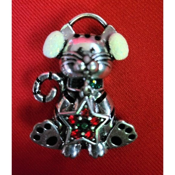 Cat with Earmuffs Pin/ Brooch - Picture 1 of 8